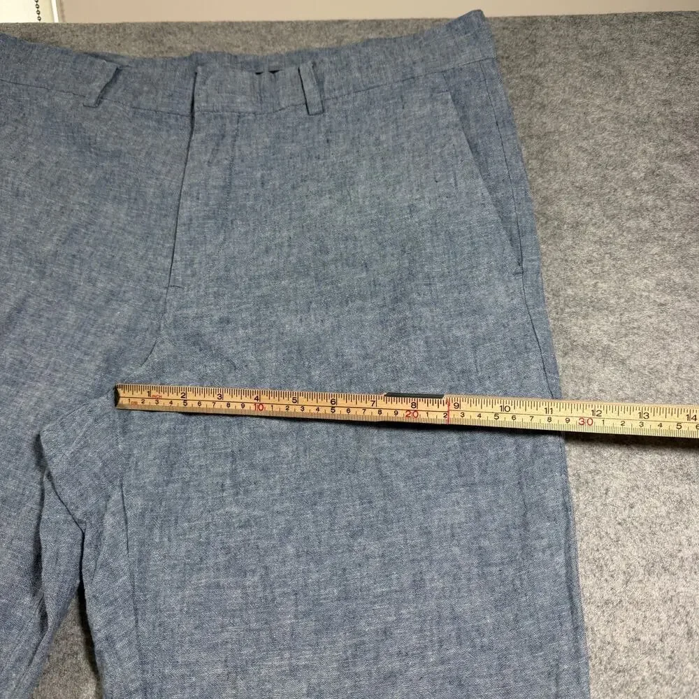 Perry Ellis Portfolio Pants Mens 34x32 Blue Linen Cotton Slim Fit Dress Chino